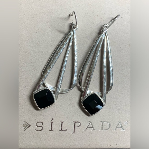 Silpada Vintage Textured Sterling Silver Faceted Onyx MIDNIGHT Earrings - Picture 1 of 11